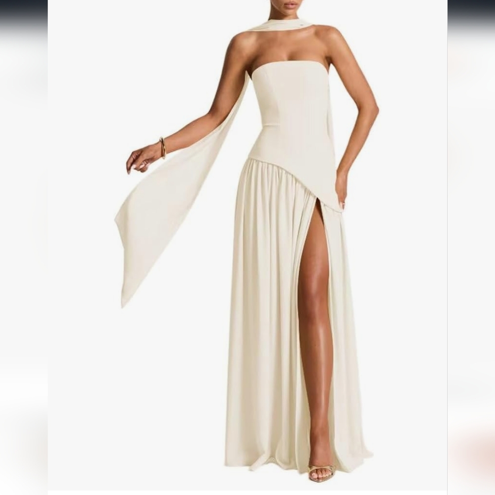 Elegant Cream Strapless Evening Gown